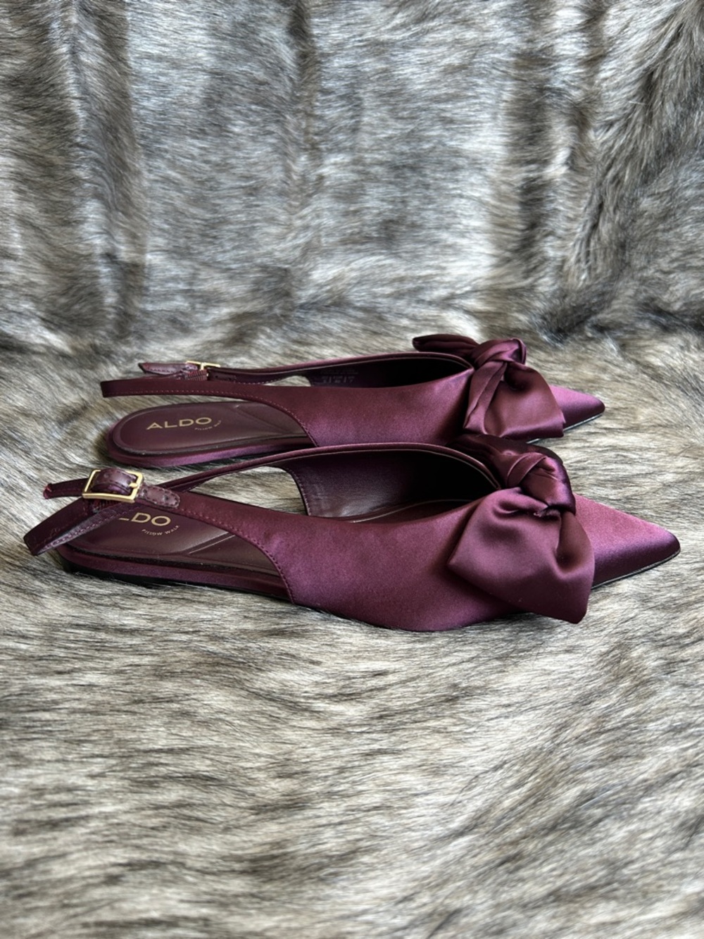 ALDO Bow Pointed-Toe Slingback Ballerina Festive Flats in Plum Women’s 9 - Picture 2 of 11